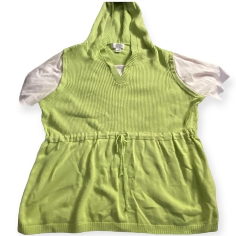 CJ Banks Shirt Sweater Women’s Size 2X Cotton Green Short Sleeve Hoodie